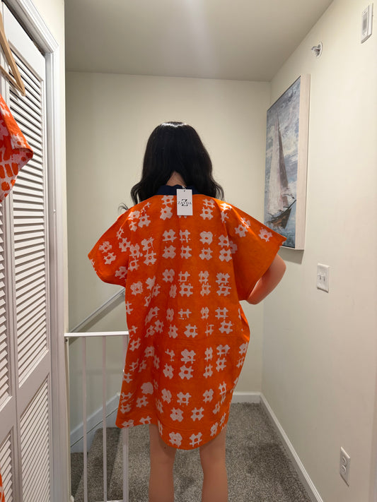 Adire Mini Bubu Dress with Asooke Neckline