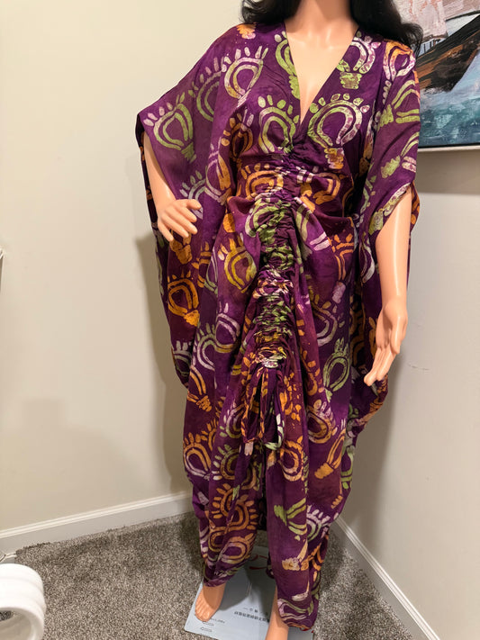 Purple Crepe Adire Maxi Dress with Inner Belt