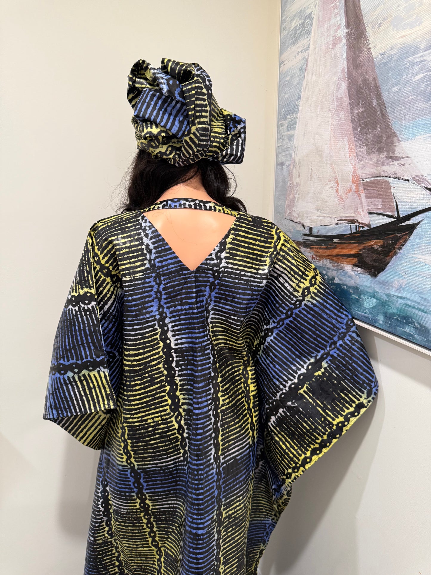 Elegant Batik Kaftan with Matching Headwrap