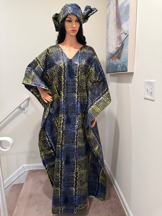 Elegant Batik Kaftan with Matching Headwrap