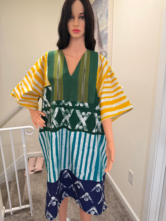 Ankara Midi Dress with Aso Oke Neckline