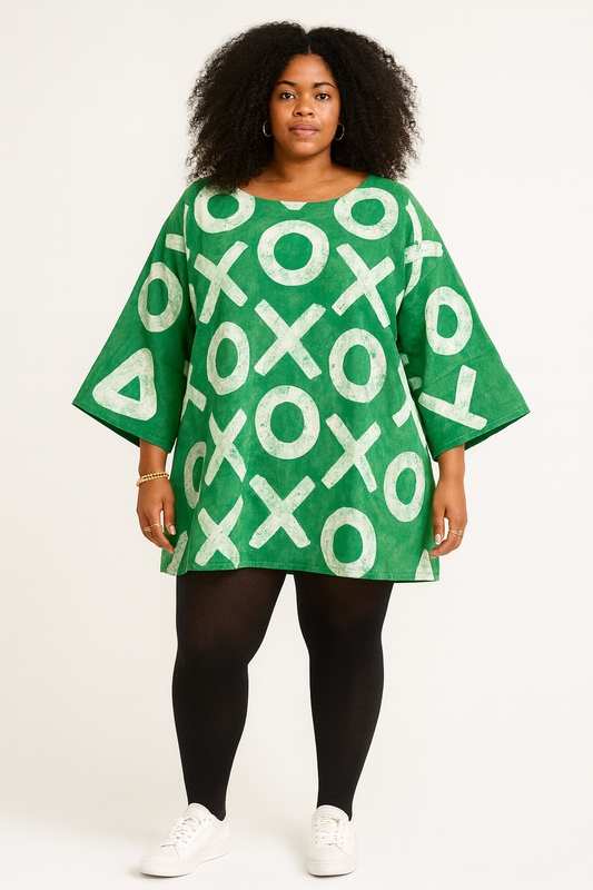 Oversized Adire-Print Tunic – 30 Inches (One-Size Fits Most)