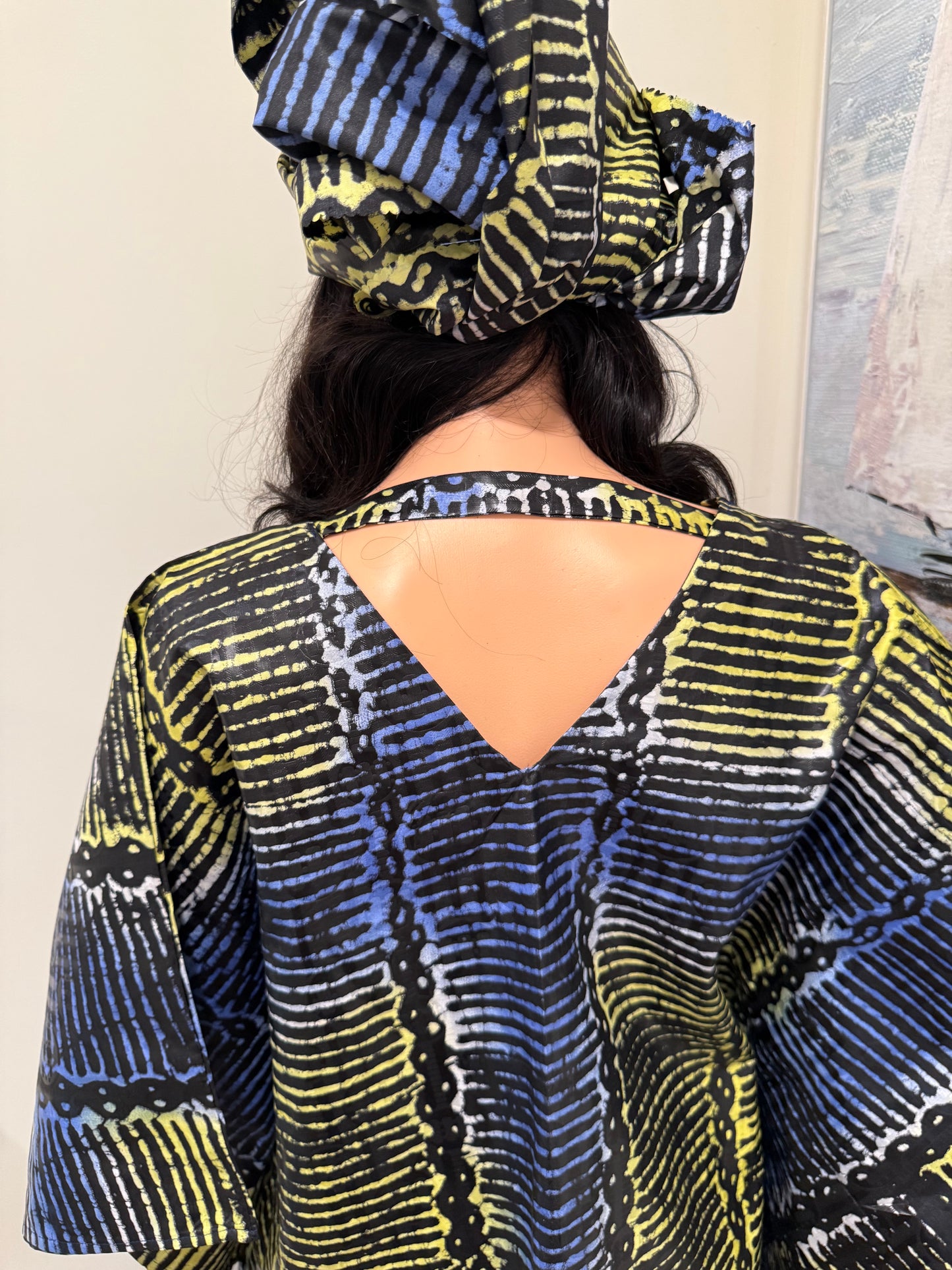 Elegant Batik Kaftan with Matching Headwrap