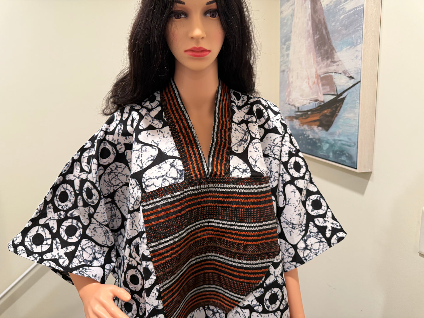 Ankara Kaftan with Handwoven( Aso Oke )Neckline