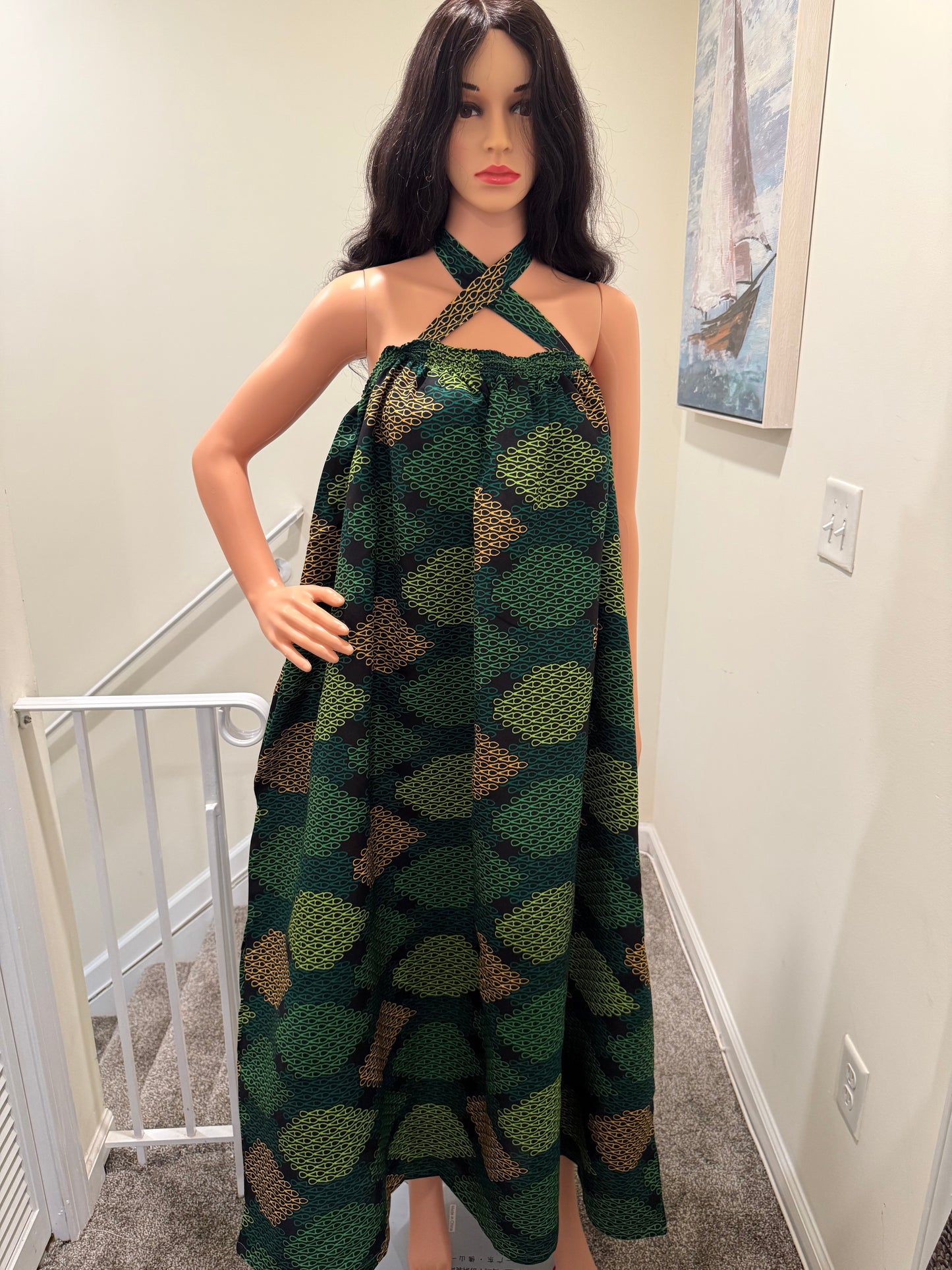 Ankara Cotton Dress – Adjustable Tie Straps