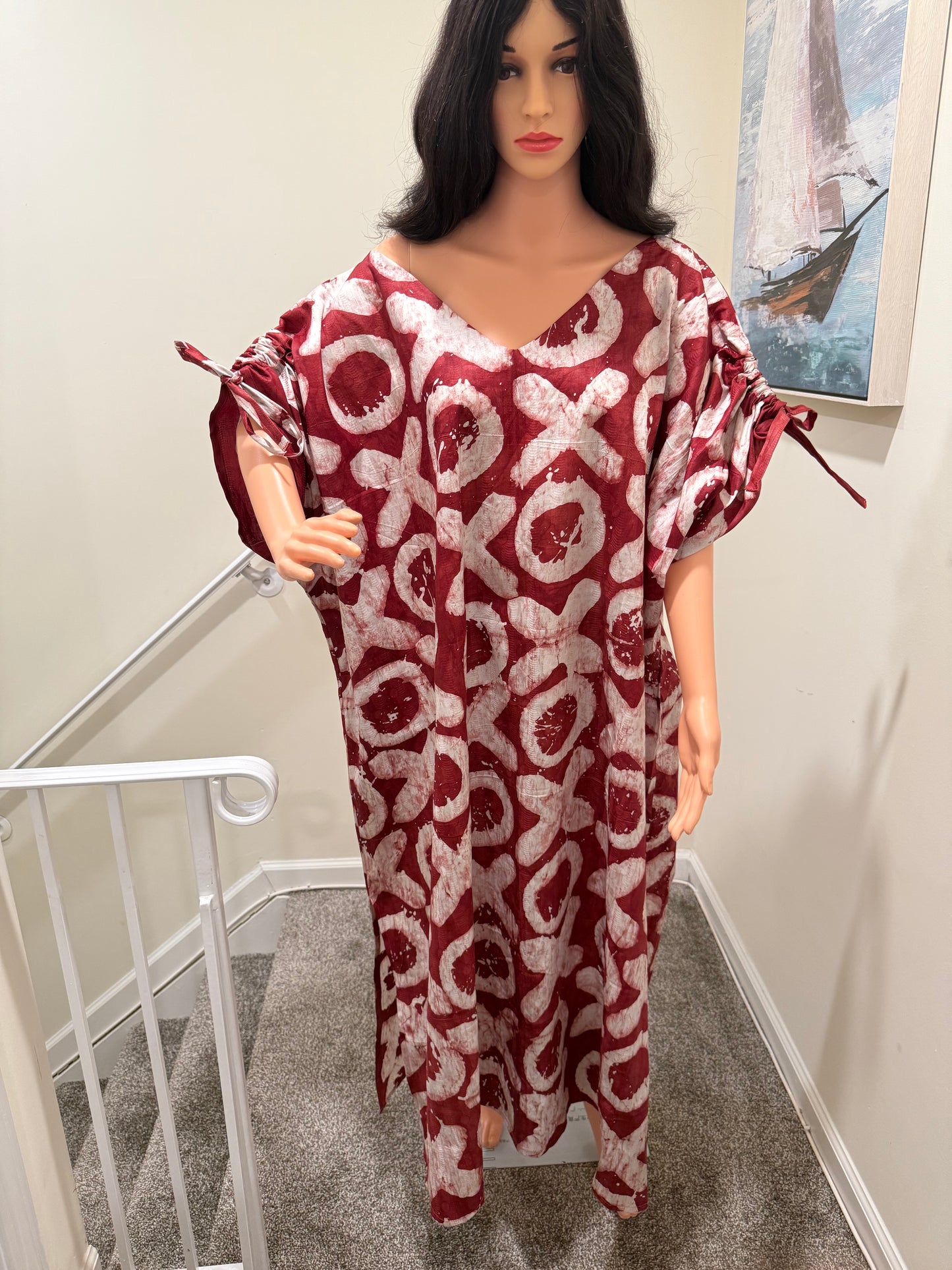 Garnet Crush Adire (Batik)Kaftan – Adjustable Sleeve Detail