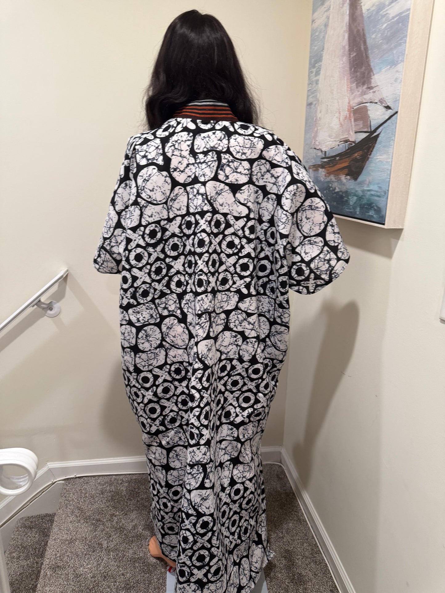 Ankara Kaftan with Handwoven( Aso Oke )Neckline
