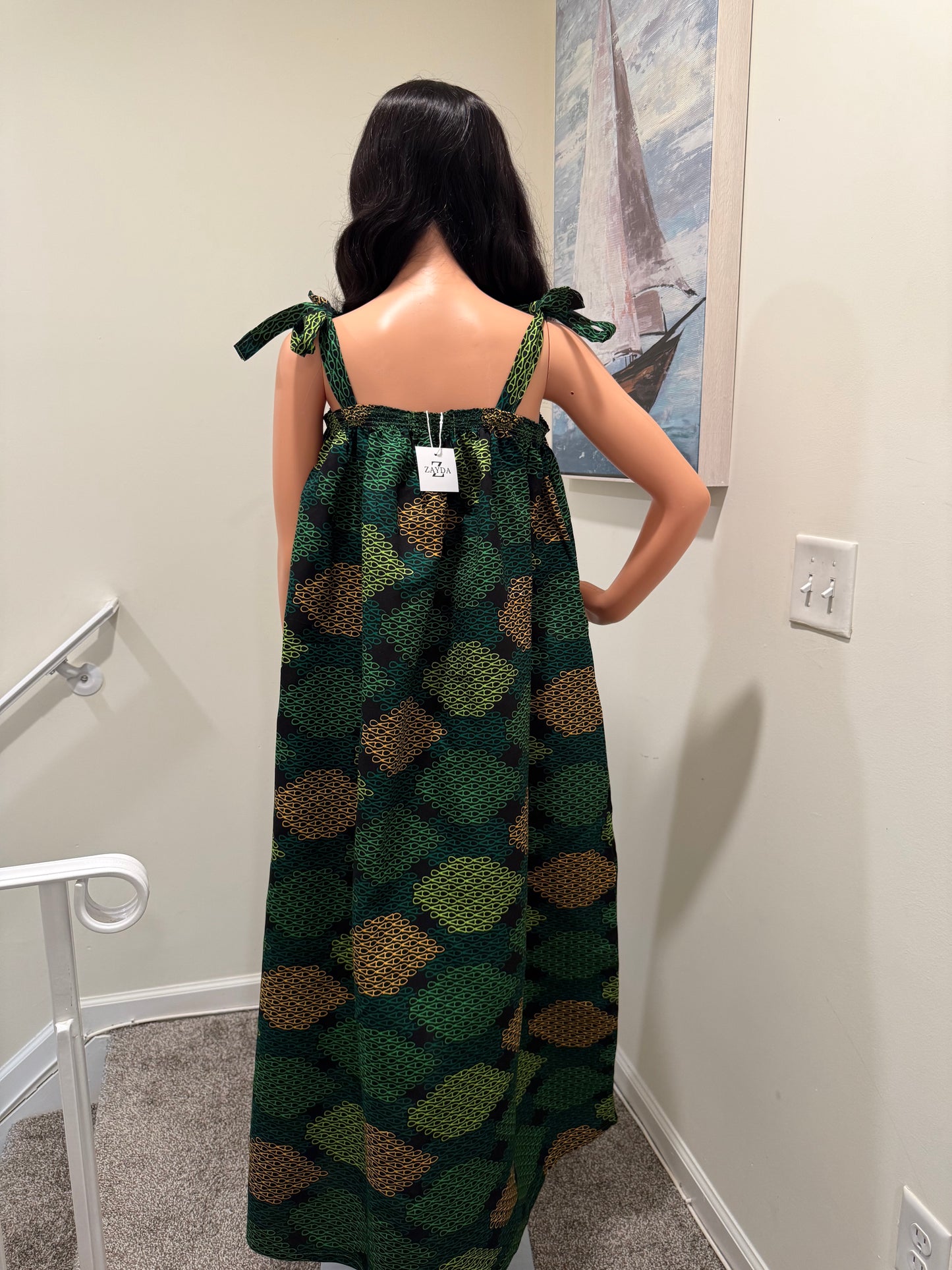 Ankara Cotton Dress – Adjustable Tie Straps
