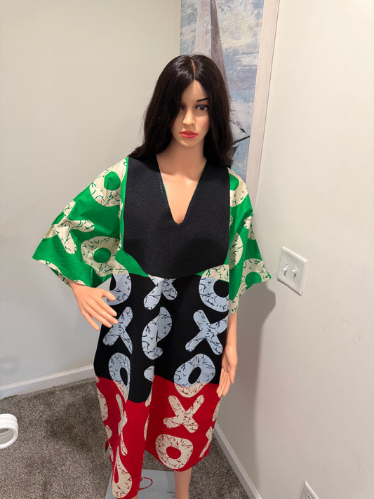 Classic Ankara Bubu Dress with Aso-Oke Neckline