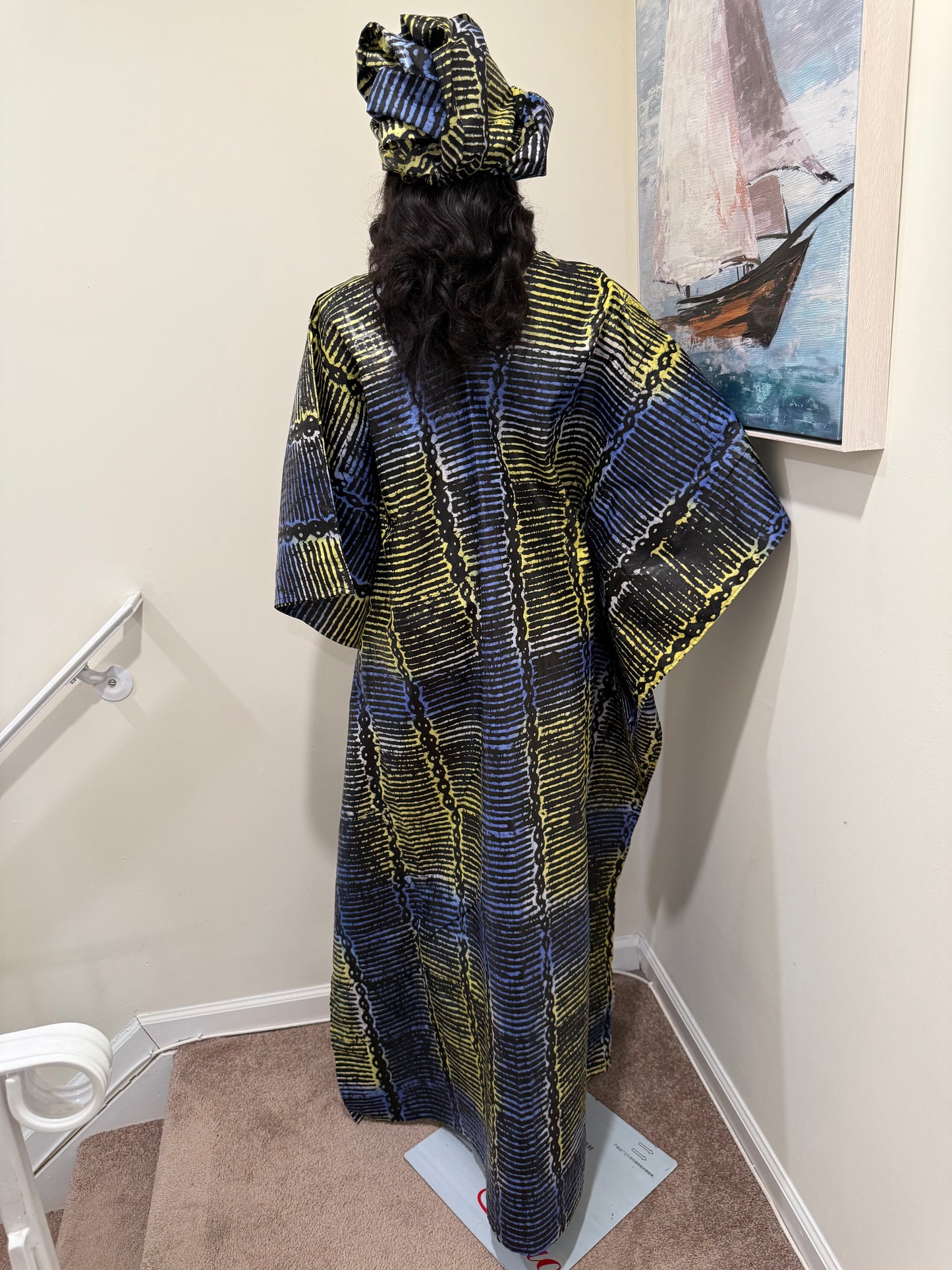 Elegant Batik Kaftan with Matching Headwrap