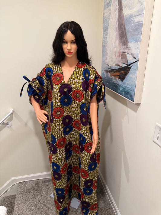 Ankara Kaftan with Drawstring Sleeves