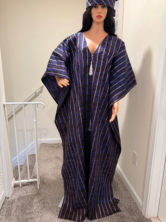Luxurious Adire Kaftan with head scarf
