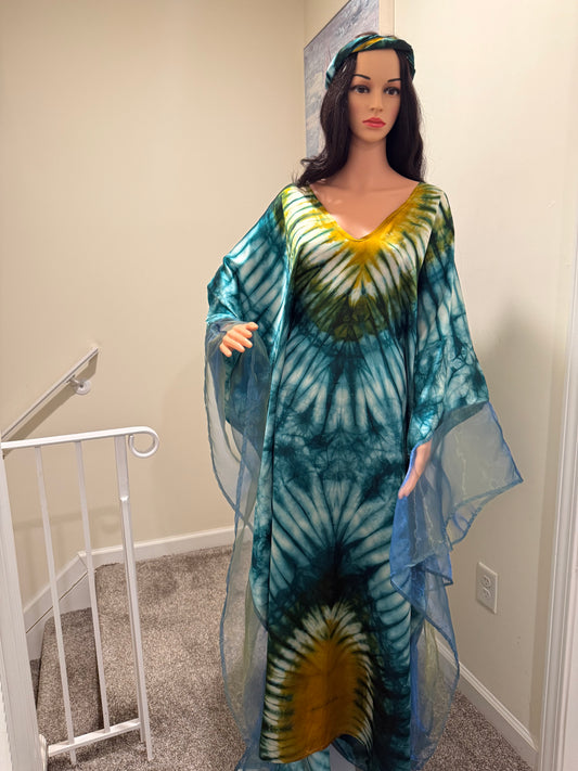 Emerald Silk Adire Kaftan