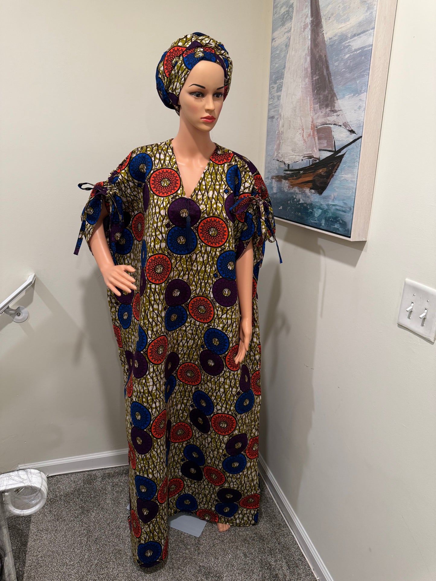 Ankara Kaftan with Drawstring Sleeves