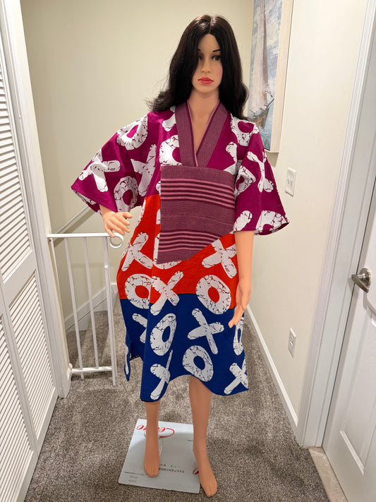 XO Print Ankara Midi Dress with Aso oké Detail