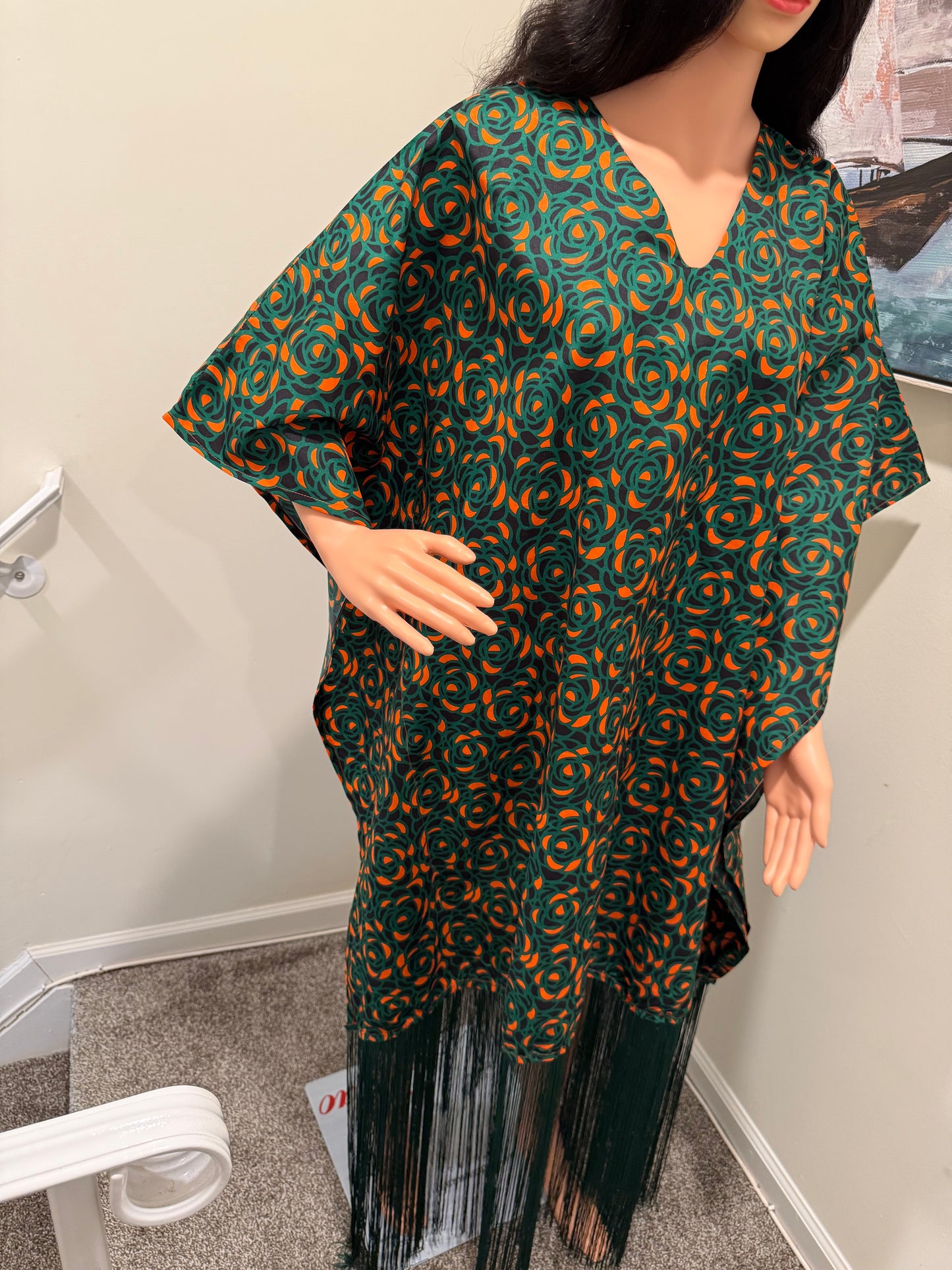 Ankara Fringe Kaftan Dress – Bold & Elegant