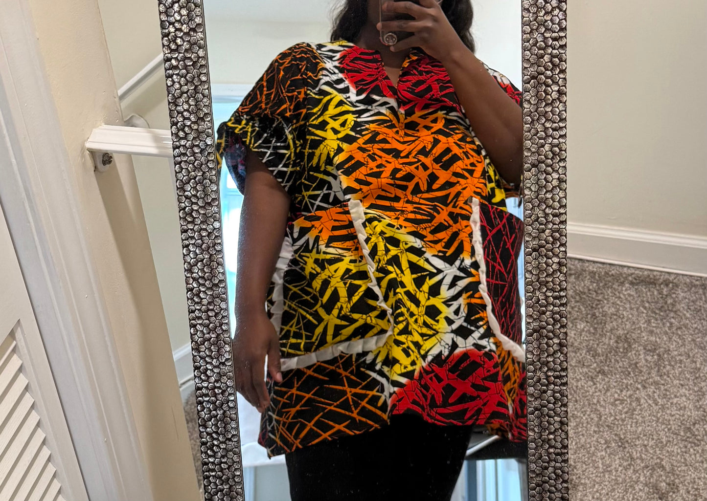Ankara Mini Dress with Drawstring Sleeves & Fun Pockets – 100% Cotton