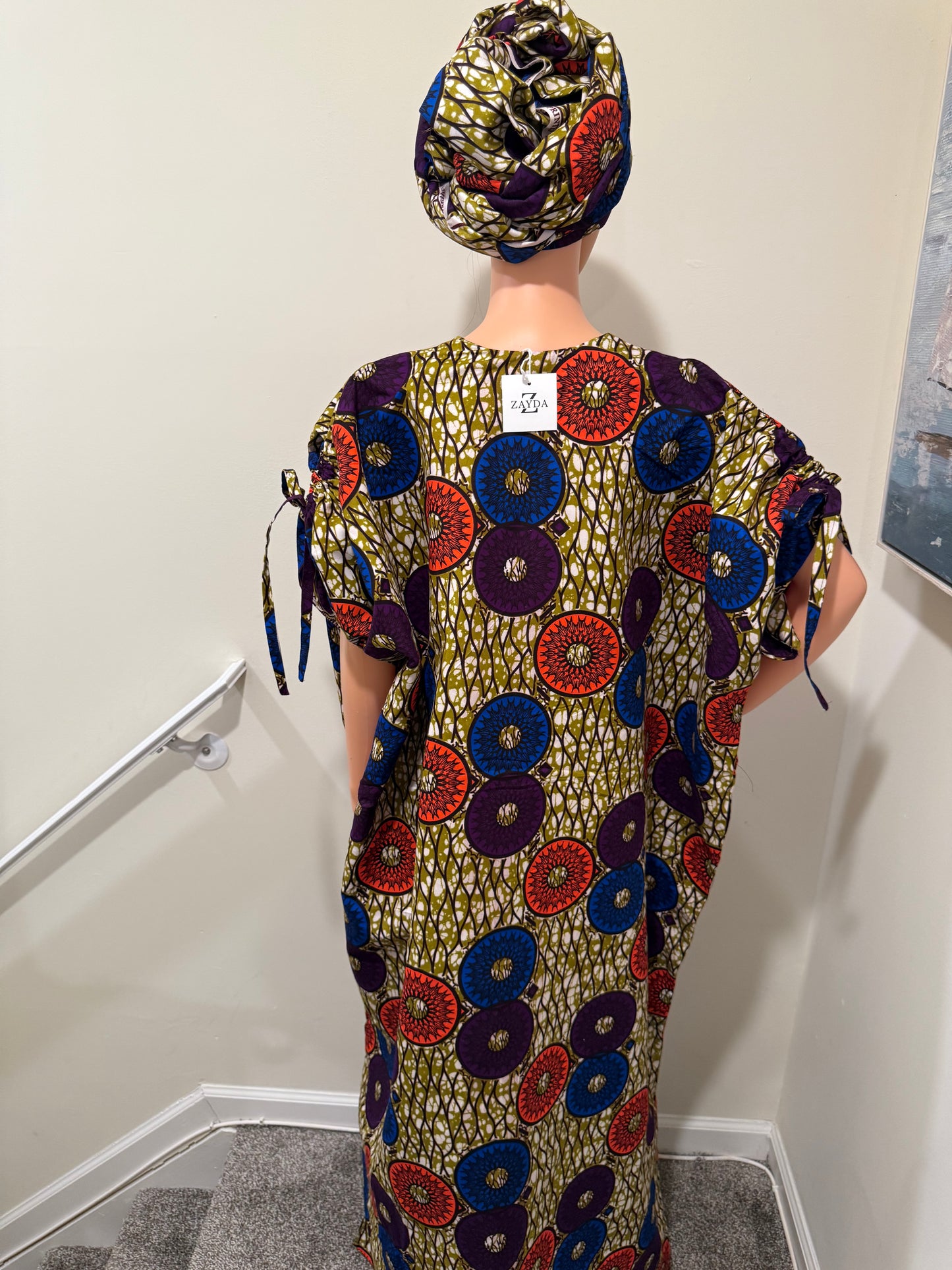 Ankara Kaftan with Drawstring Sleeves