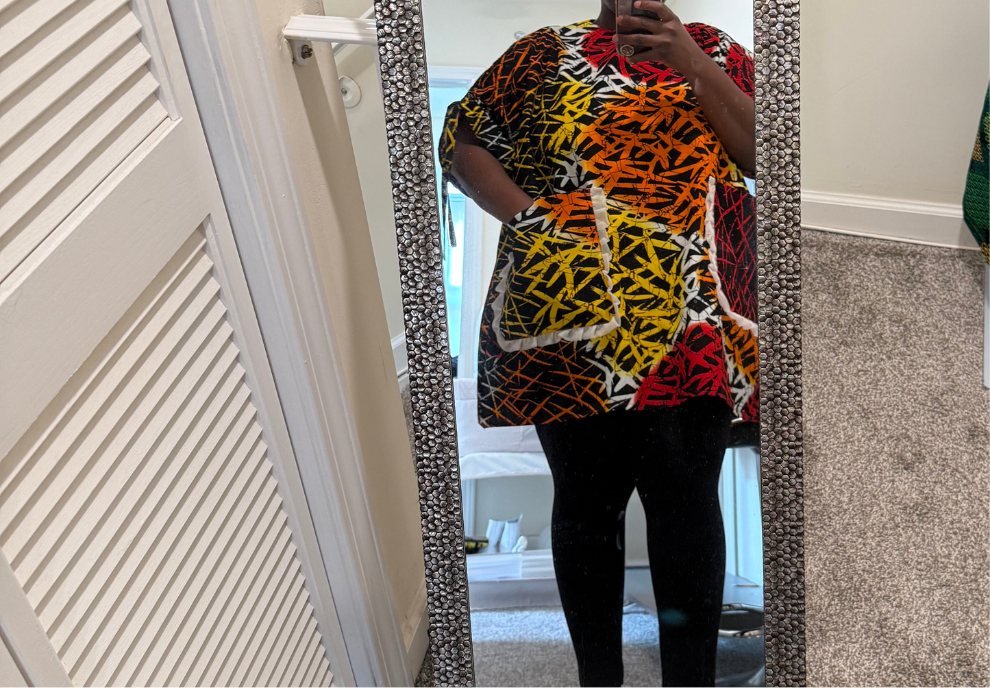 Ankara Mini Dress with Drawstring Sleeves & Fun Pockets – 100% Cotton