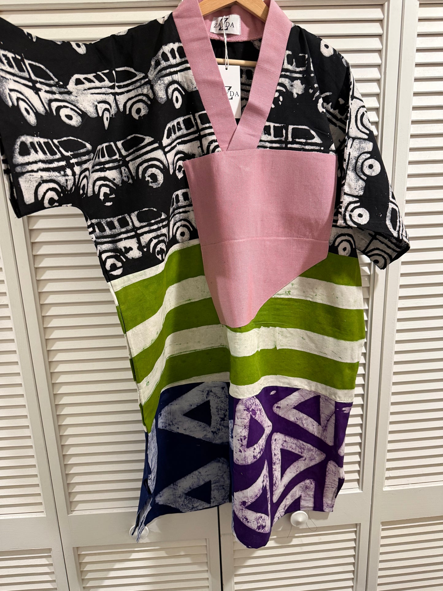 Cotton Adire Midi Dress with Aso Oke Neckline