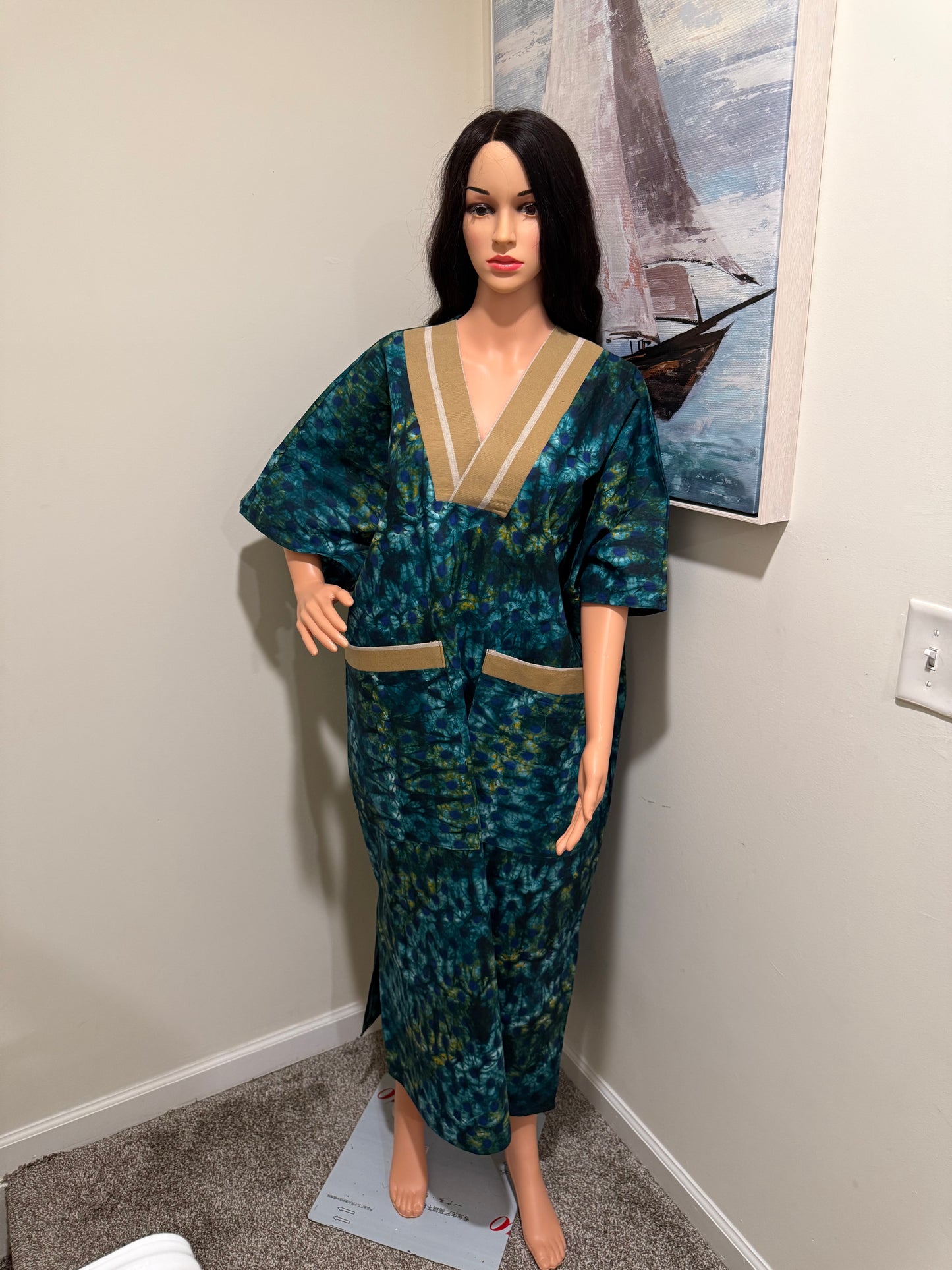 Adire X As Oke Kaftan with Headscarf 52”