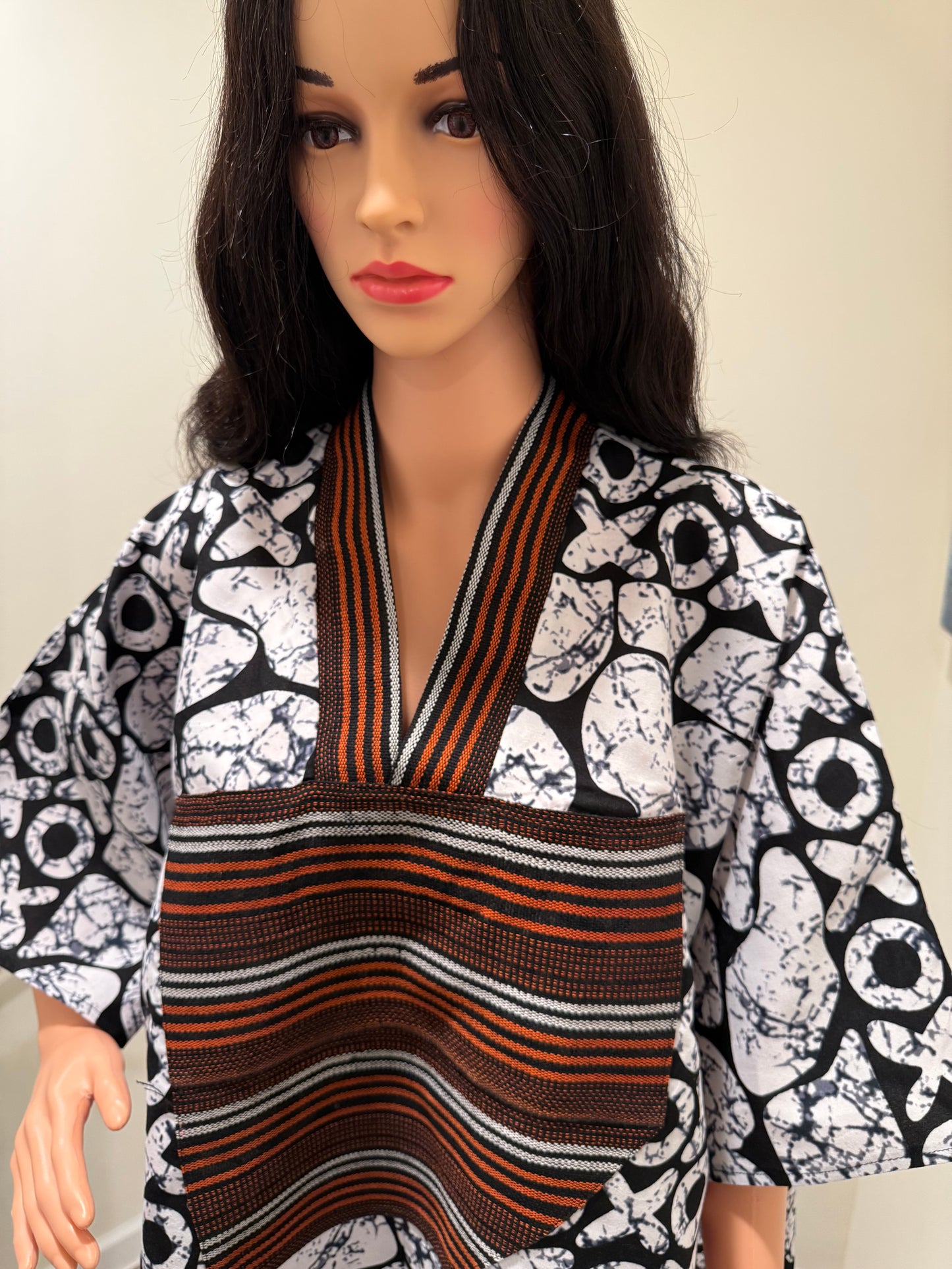 Ankara Kaftan with Handwoven( Aso Oke )Neckline