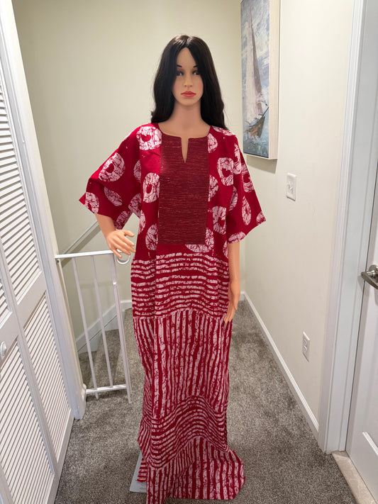 Ruby Royale Ankara Maxi Dress with Aso Oke Neckline & Scarf