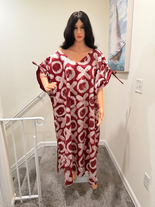 Garnet Crush Adire (Batik)Kaftan – Adjustable Sleeve Detail