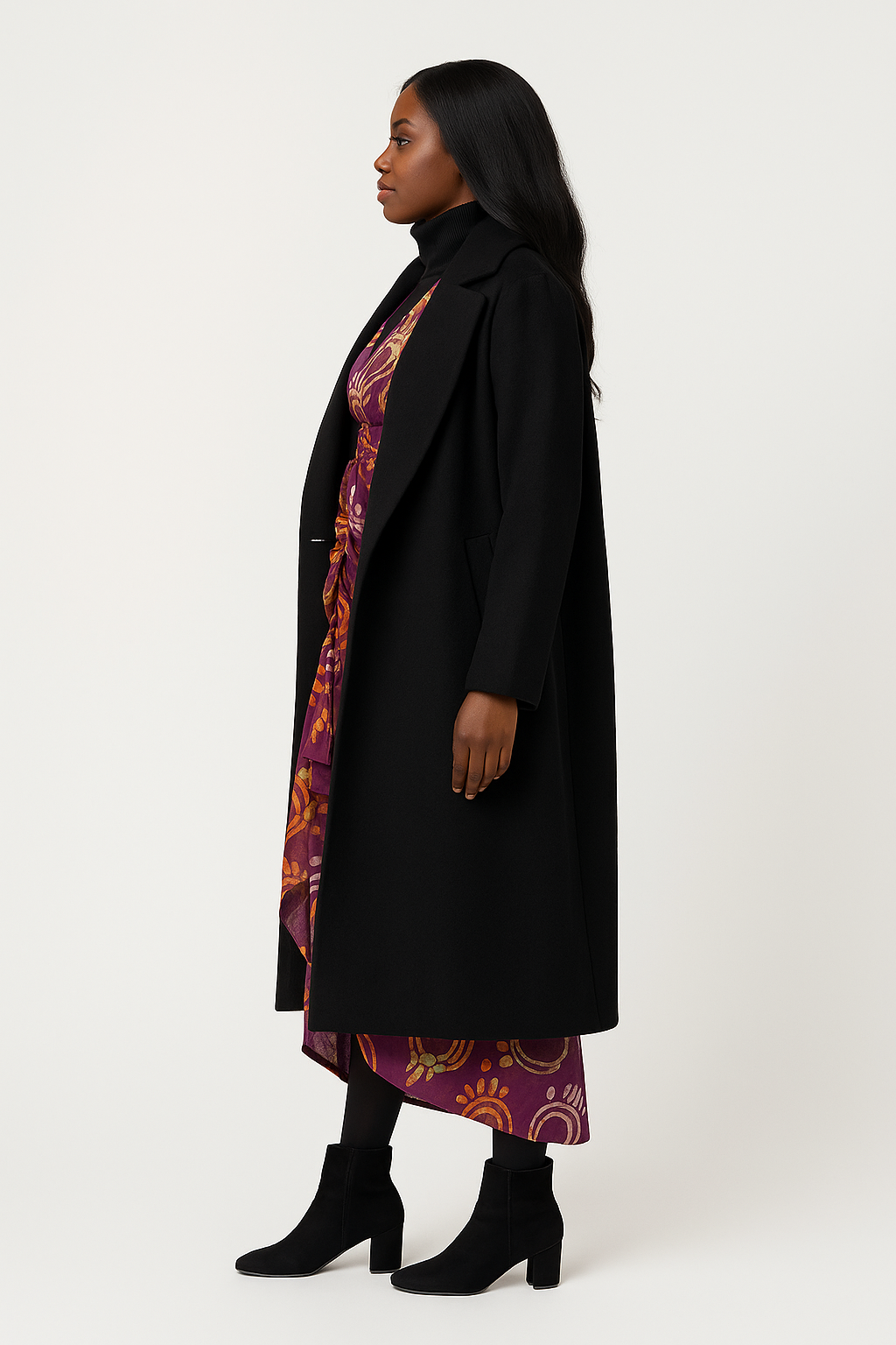 Purple Crepe Adire Maxi Dress with Inner Belt