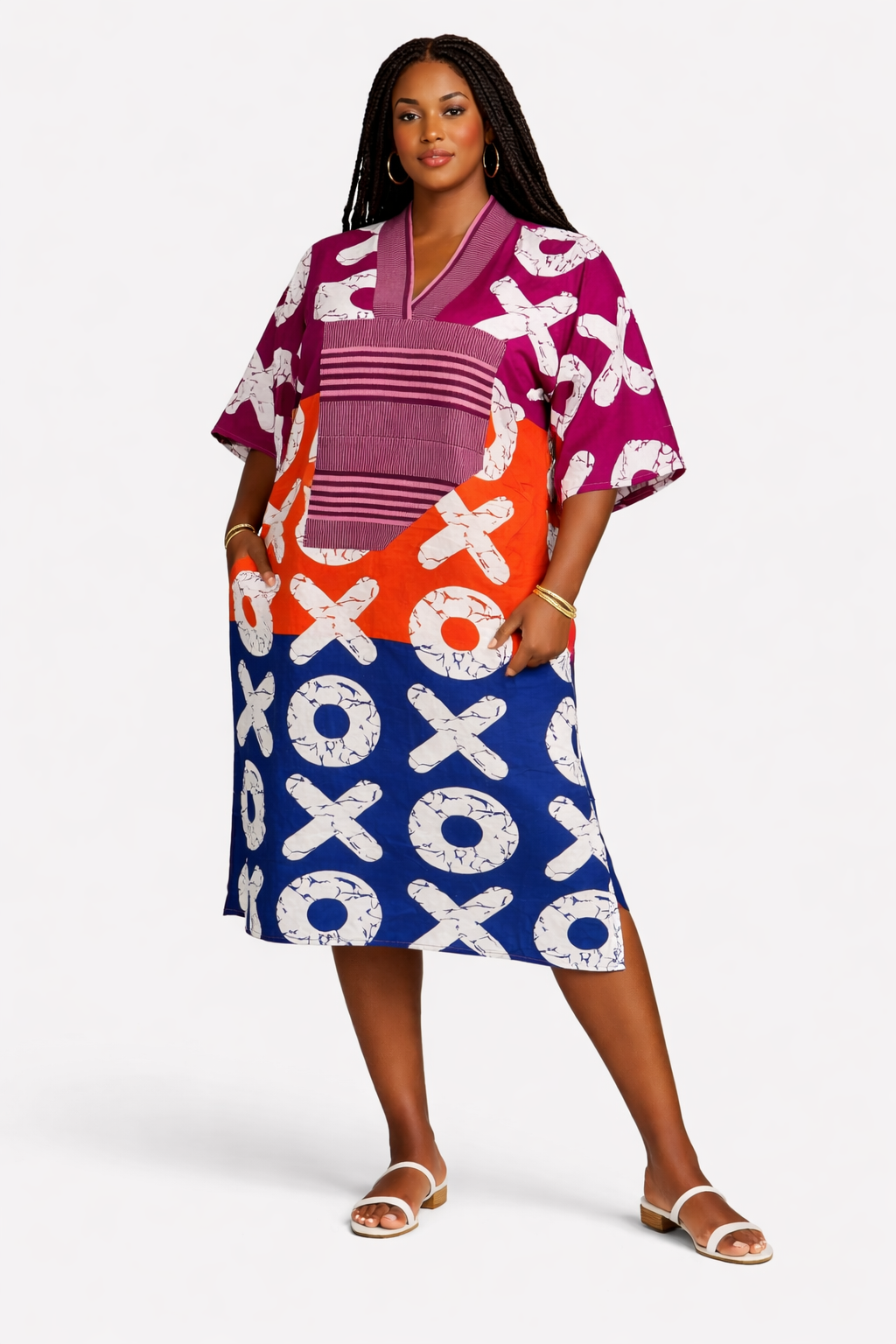 XO Print Ankara Midi Dress with Aso oké Detail