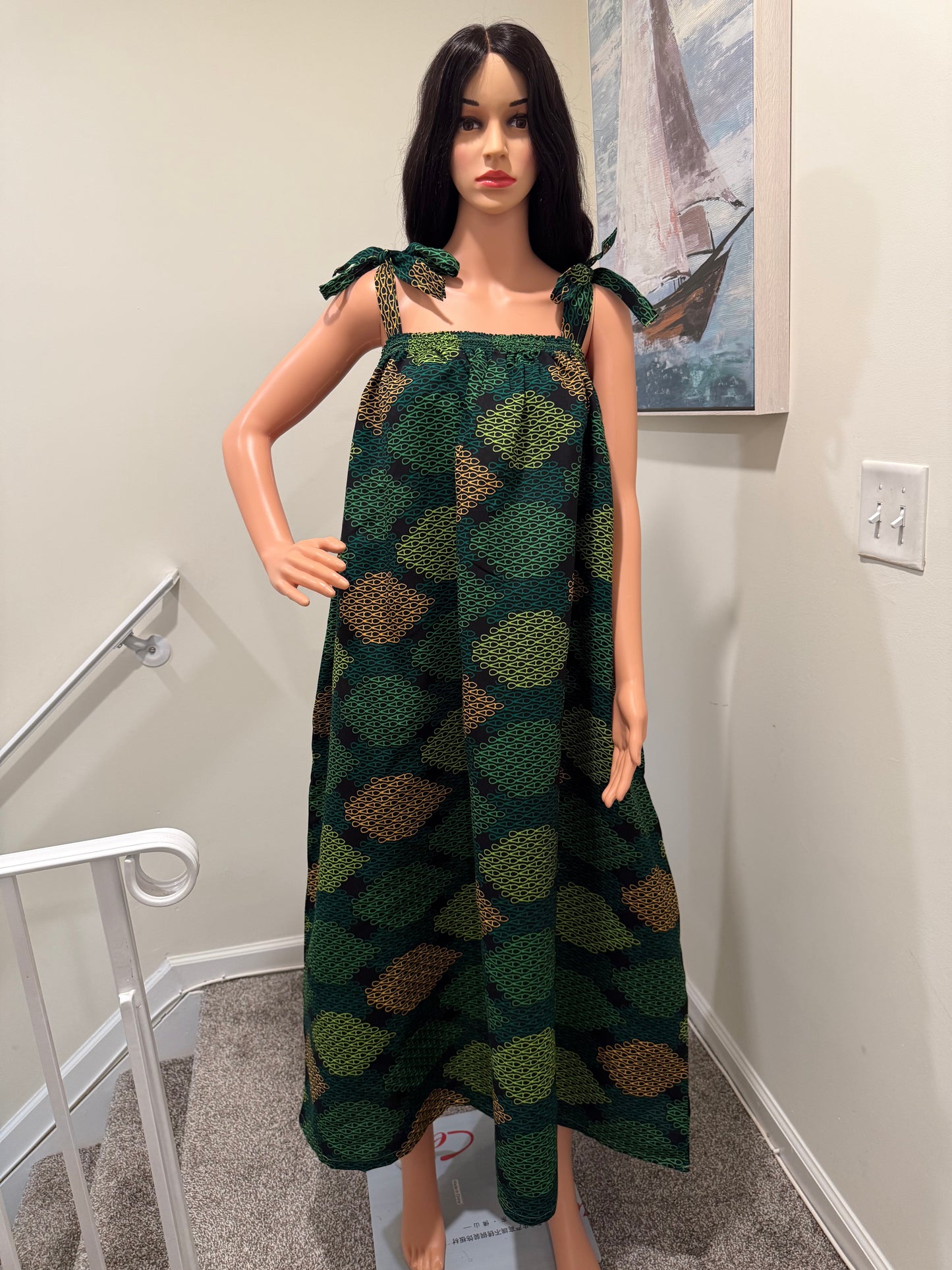 Ankara Cotton Dress – Adjustable Tie Straps