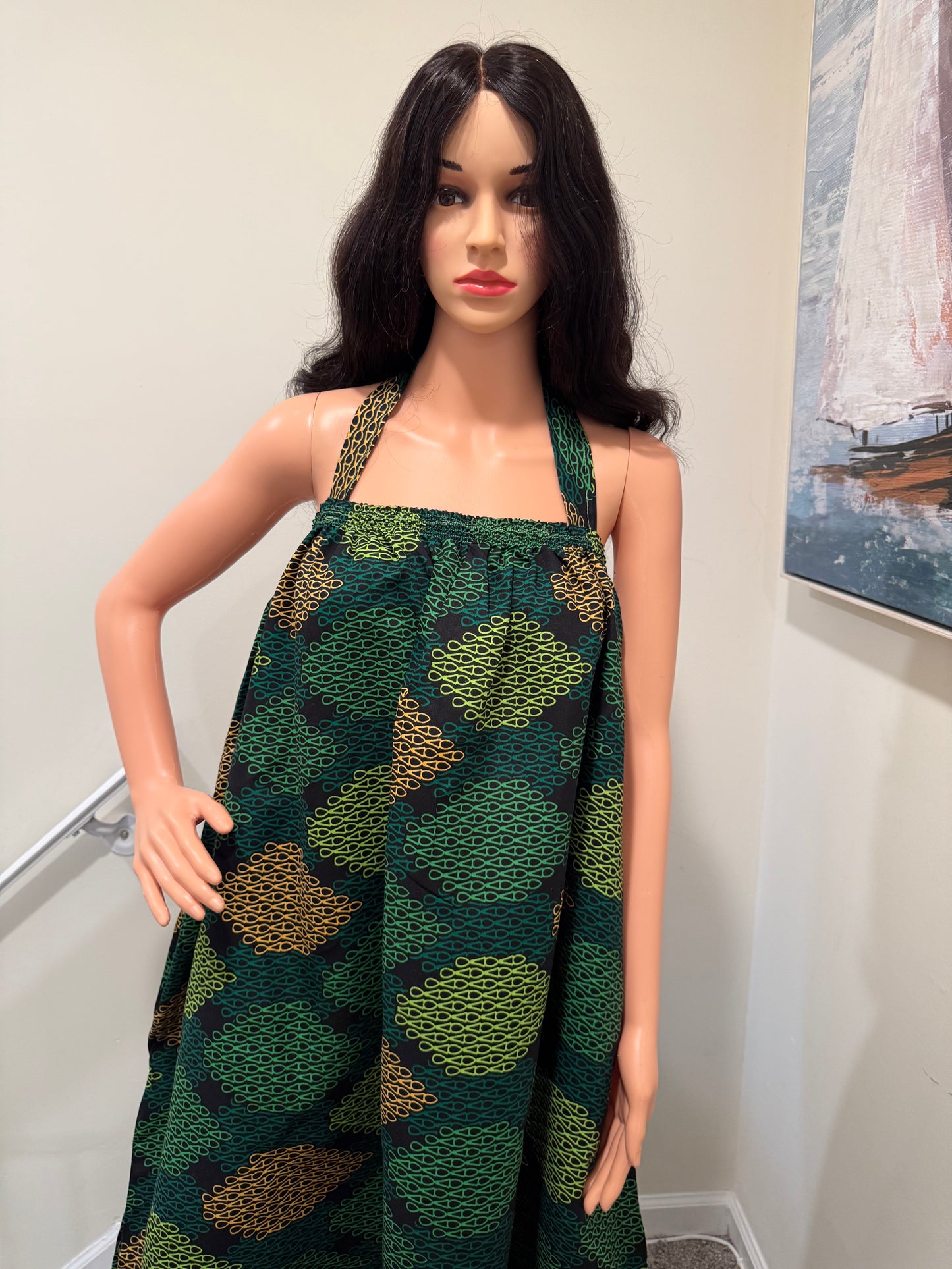 Ankara Cotton Dress – Adjustable Tie Straps