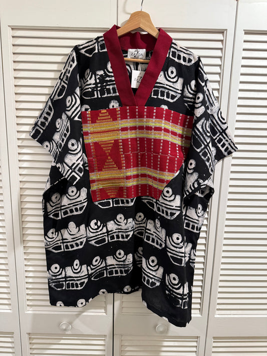 Danfo Pattern Short Kaftan With Vintage Aso-Oke Trim