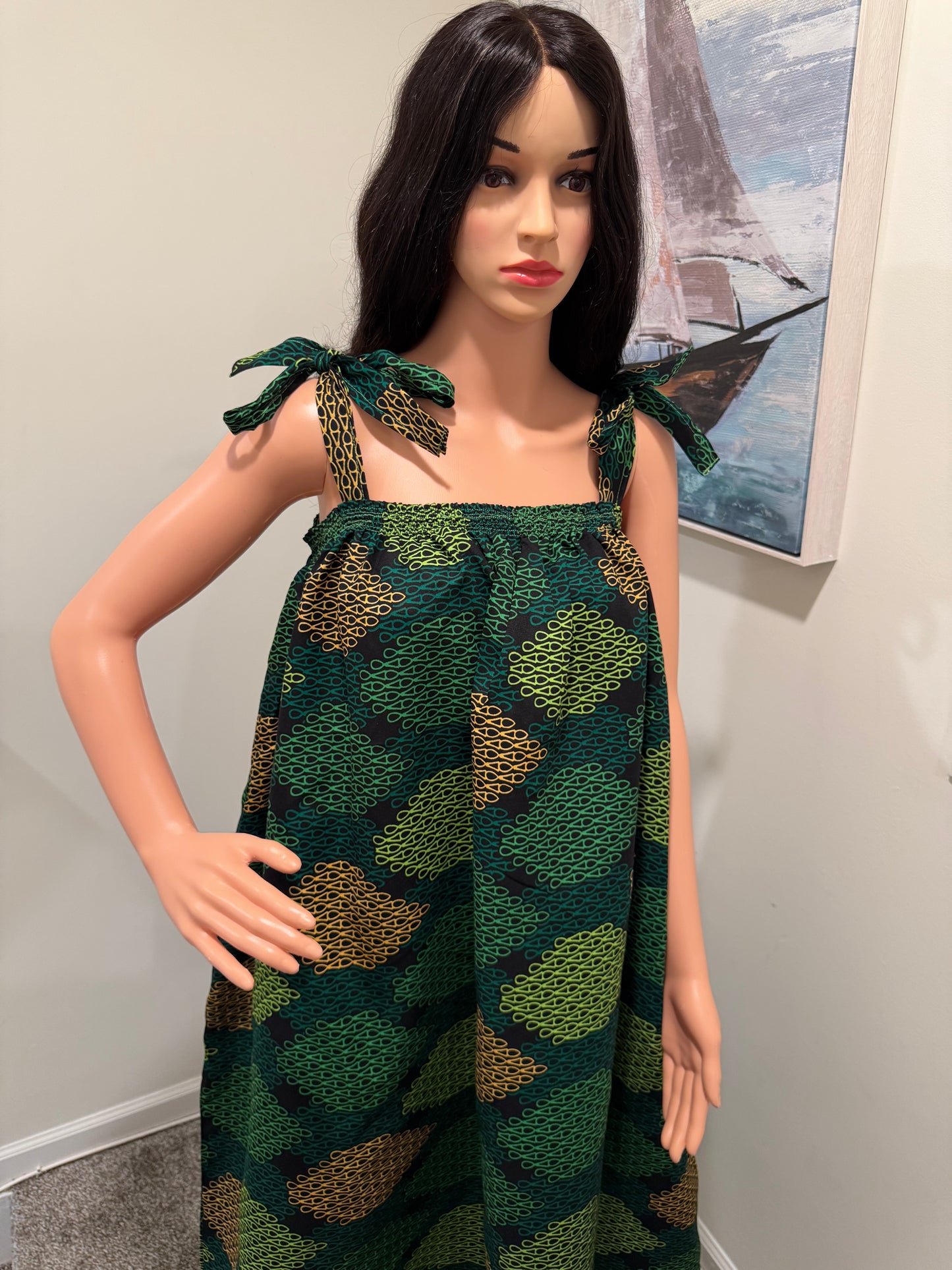 Ankara Cotton Dress – Adjustable Tie Straps