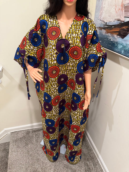 Ankara Kaftan with Drawstring Sleeves