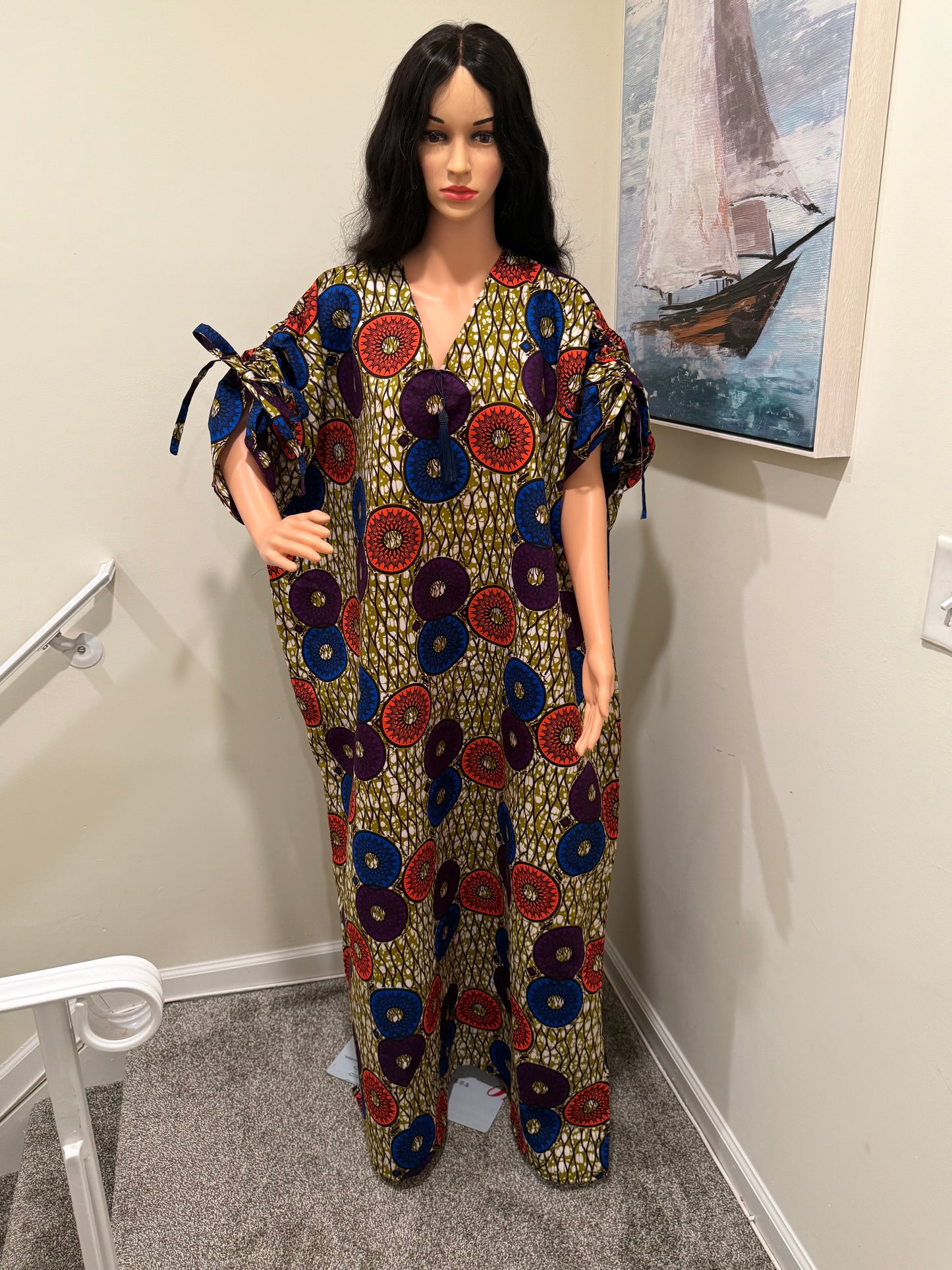 Ankara Kaftan with Drawstring Sleeves