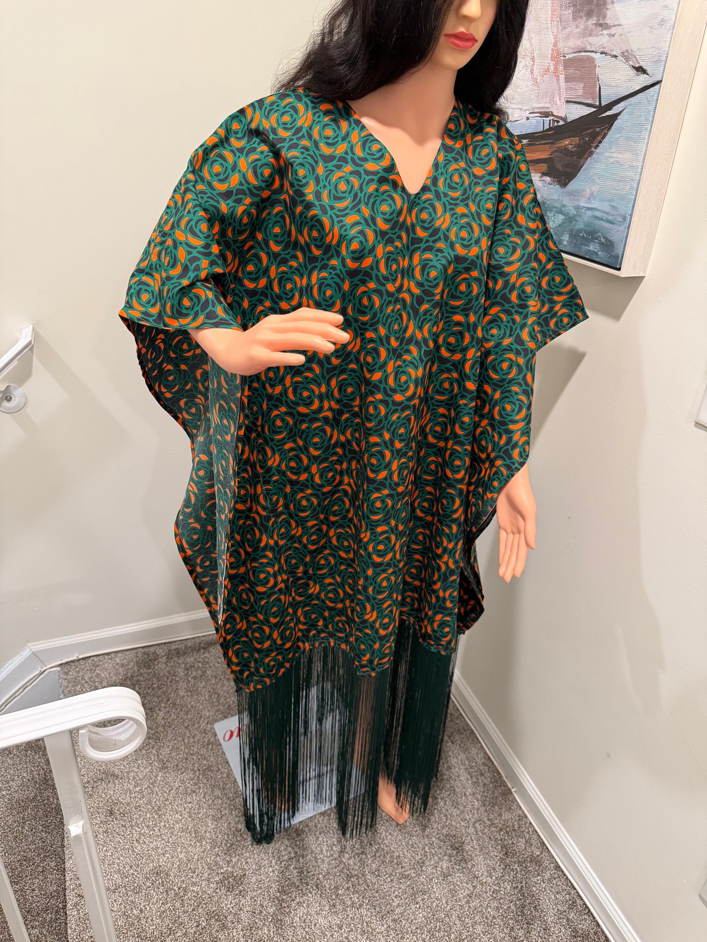 Ankara Fringe Kaftan Dress – Bold & Elegant