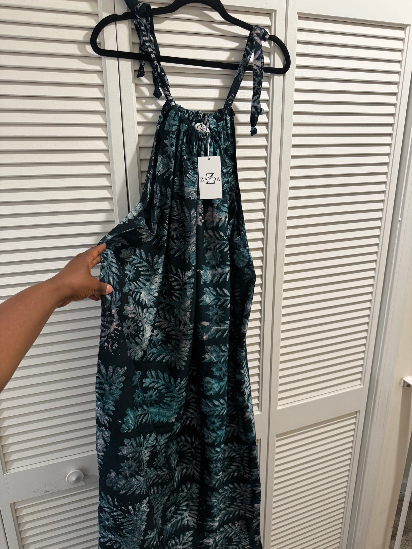 Midnight Bloom Adire Maxi Dress