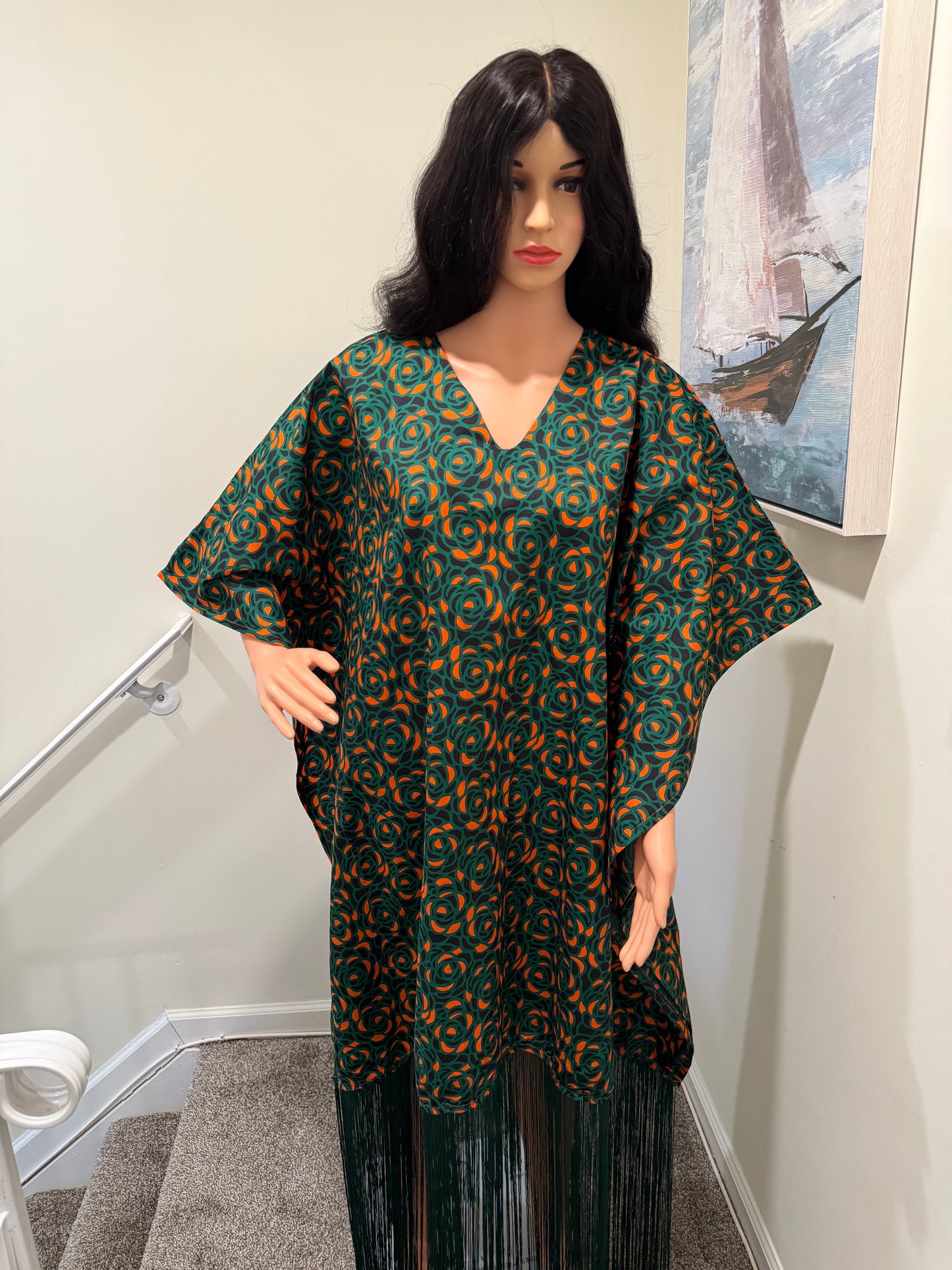 Ankara Fringe Kaftan Dress – Bold & Elegant