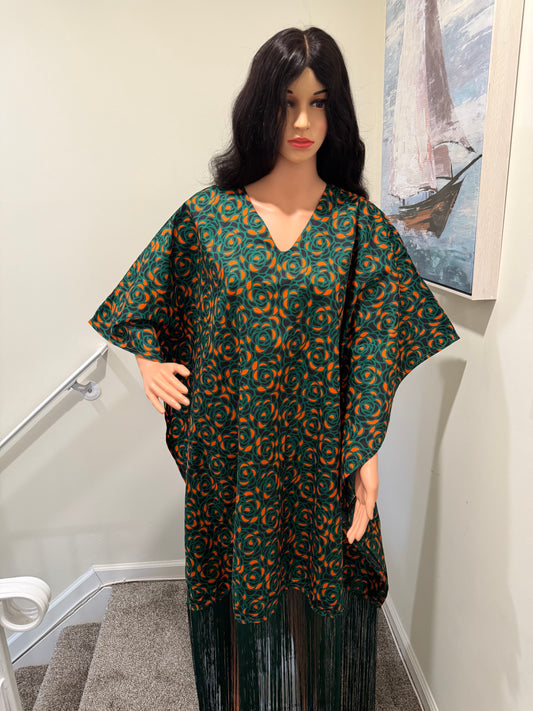Ankara Fringe Kaftan Dress β Bold & Elegant