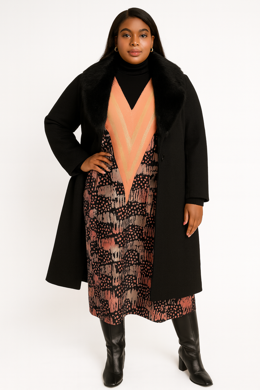 Peach Aso-Oke Trim Adire Kaftan + Matching Headscarf