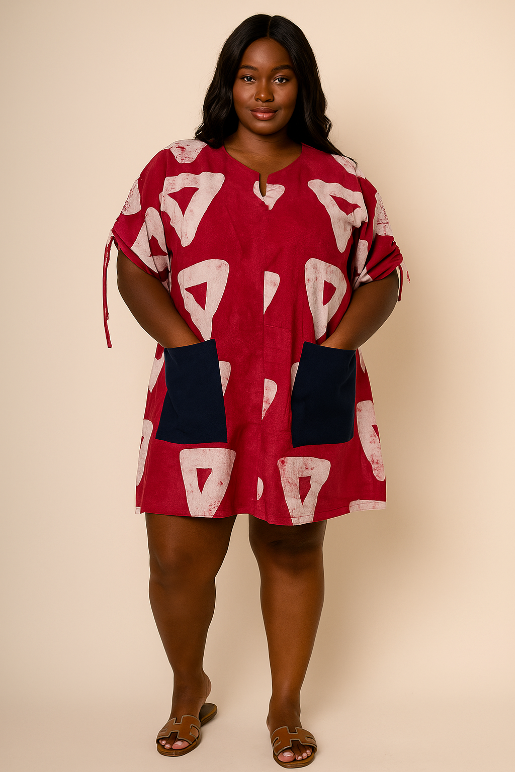 Adire Mini Dress with Denim pockets