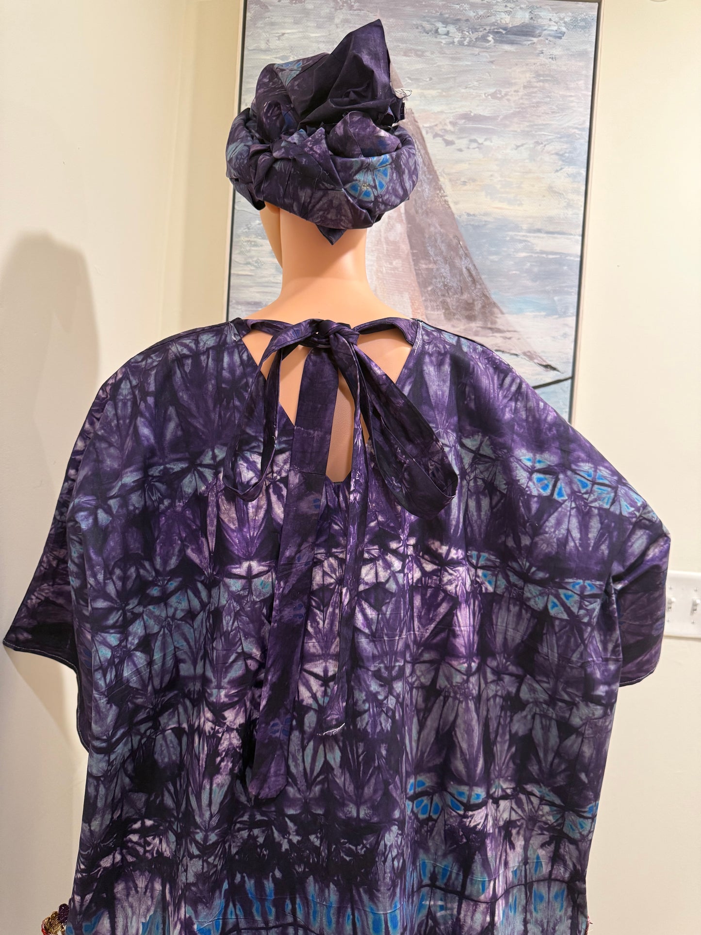 Royal Bloom Tie-Dye Kaftan – Aso Oke (Handwoven) Pocket Detail