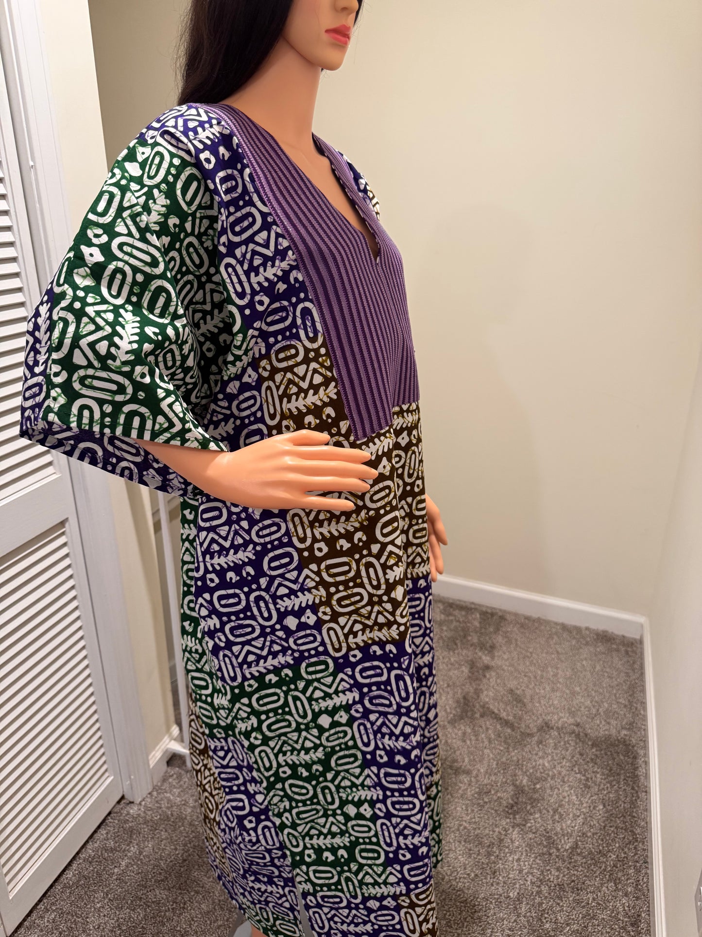 Tribal Luxe Ankara Kaftan Dress with Asooke Panel