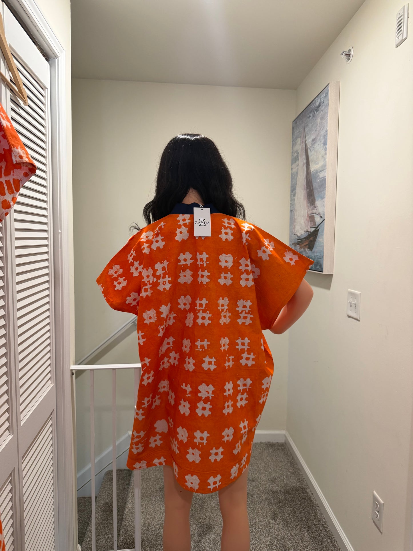 Adire Mini Bubu Dress with Asooke Neckline