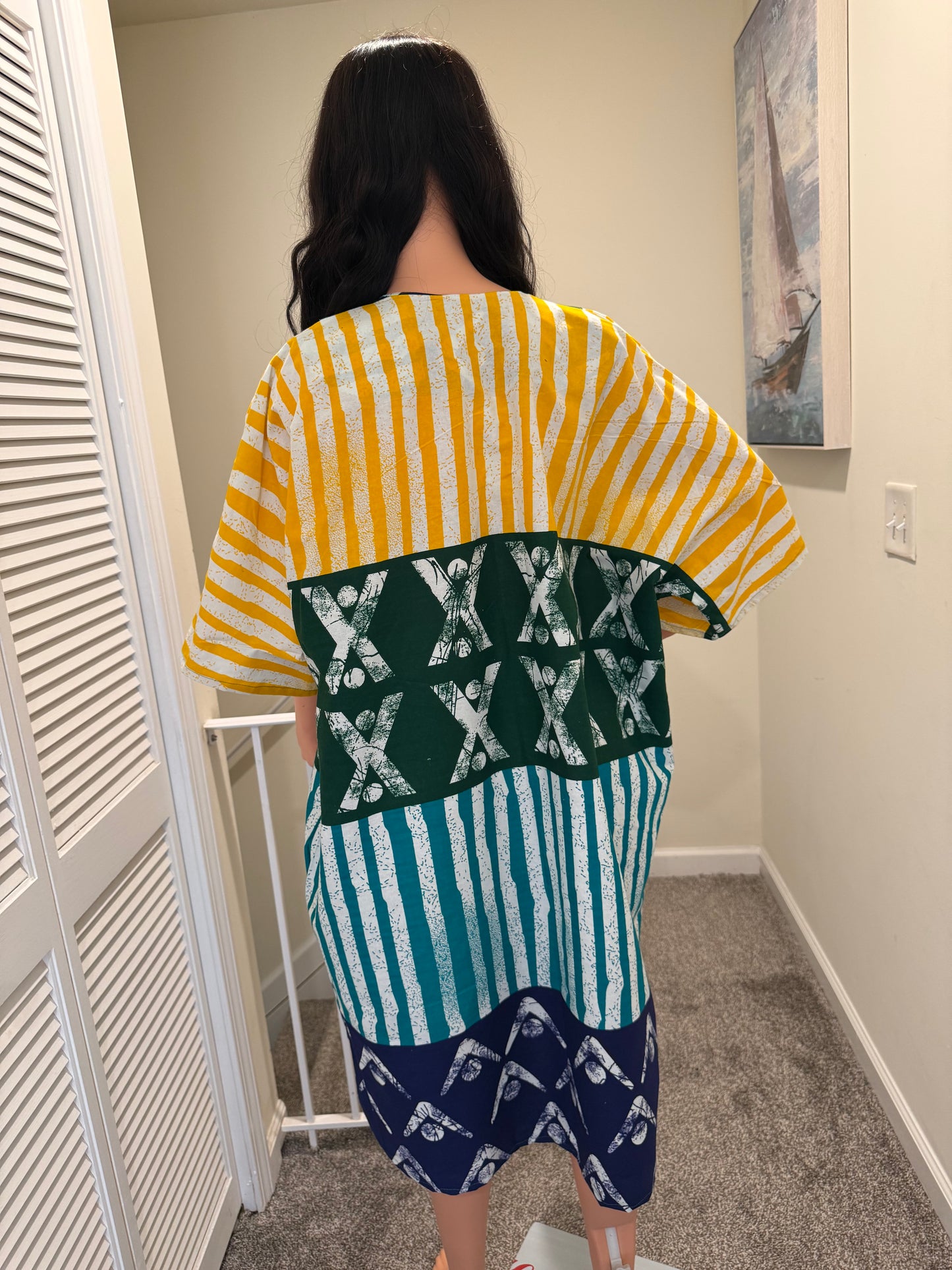 Ankara Midi Dress with Aso Oke Neckline
