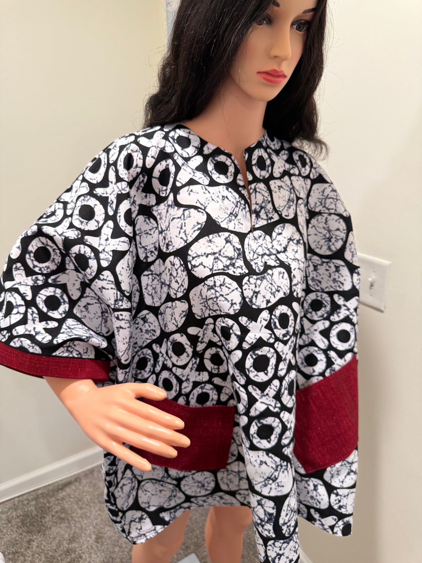 Black & White Ankara Mini Tunic with Aso Oke Details
