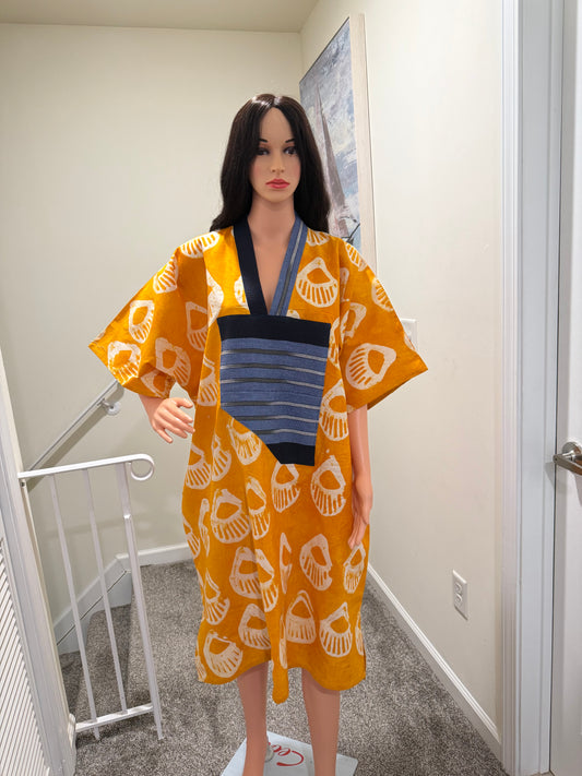 Sunset Adire Kaftan Dress with Aso Oke Detail