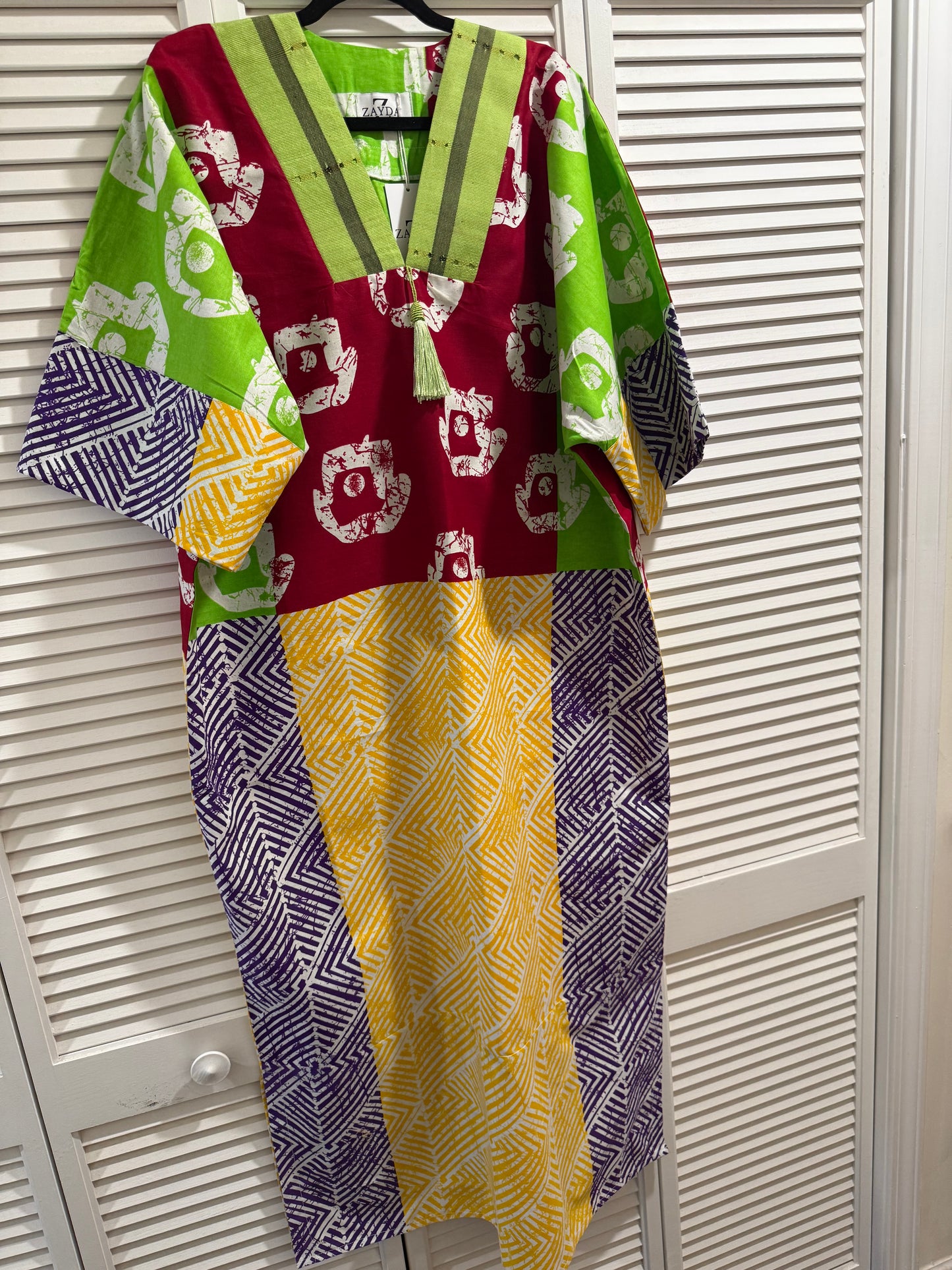 Ankara Kaftan Dress | Asọ Òkè Neckline | Adire Print | Zayda RTW