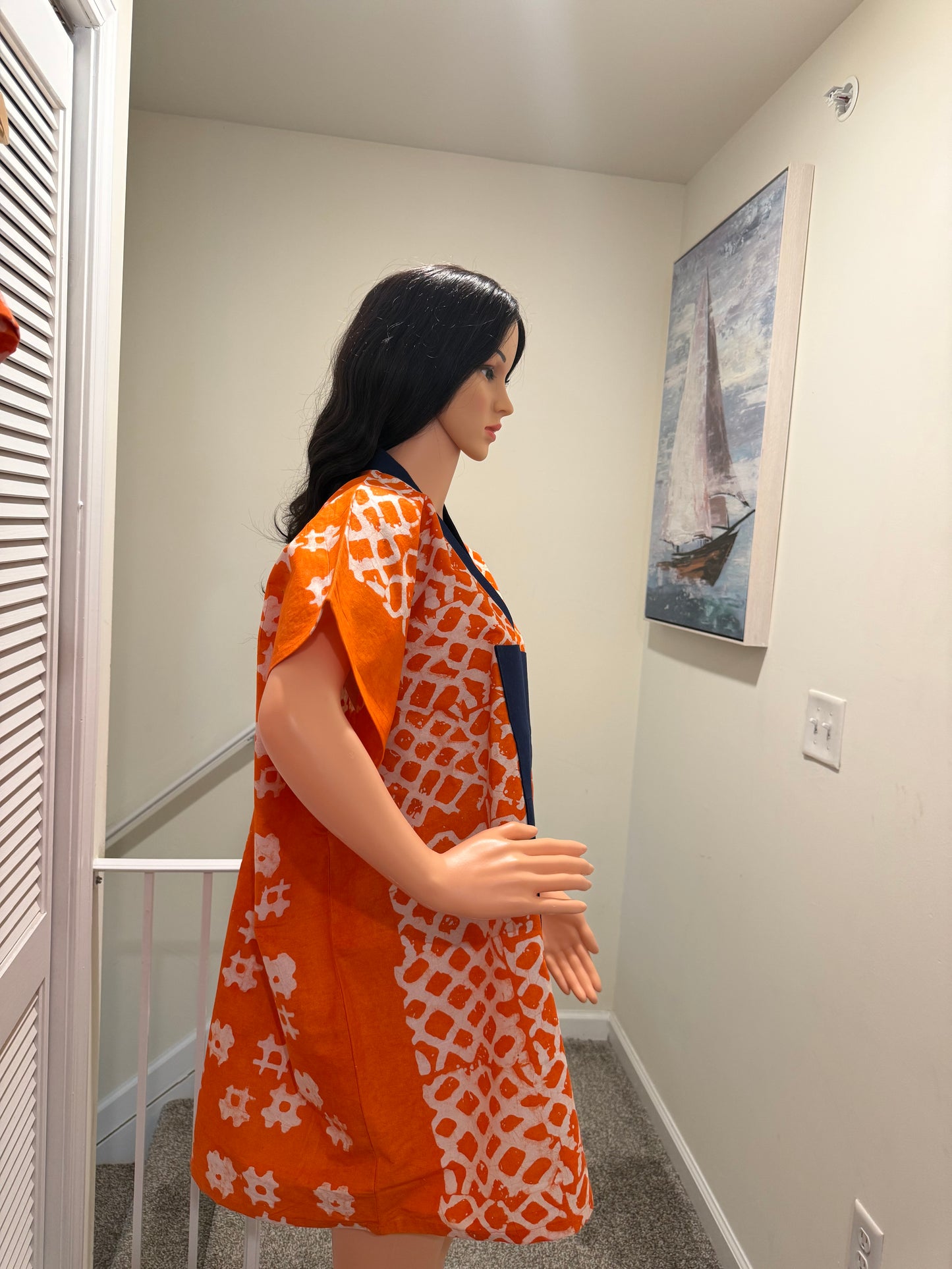 Adire Mini Bubu Dress with Asooke Neckline